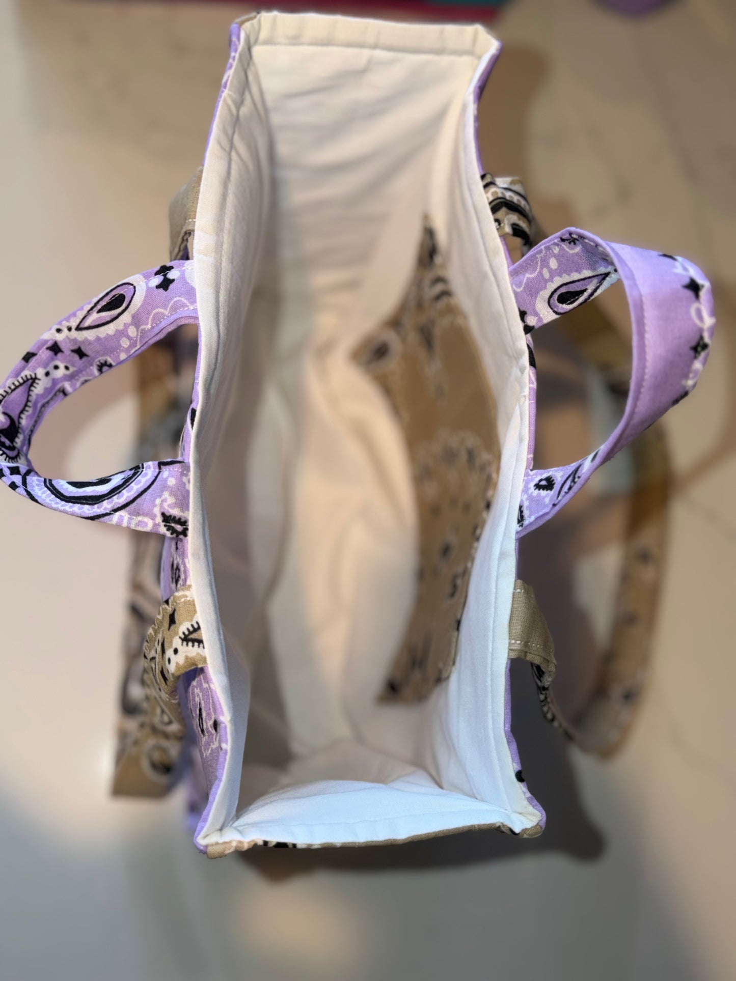 Lavender & Tan Bandana Patchwork Tote Bag
