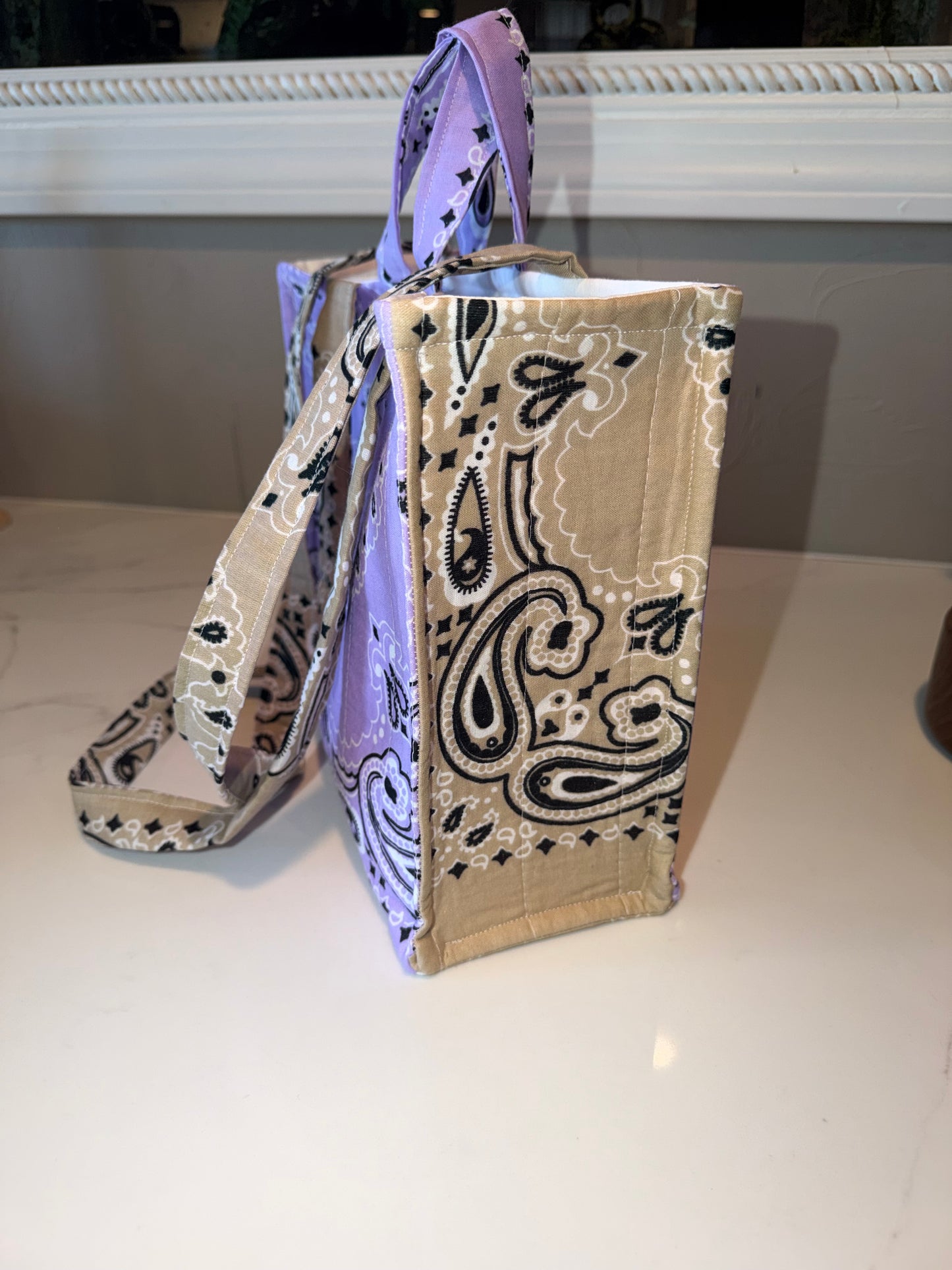 Lavender & Tan Bandana Patchwork Tote Bag