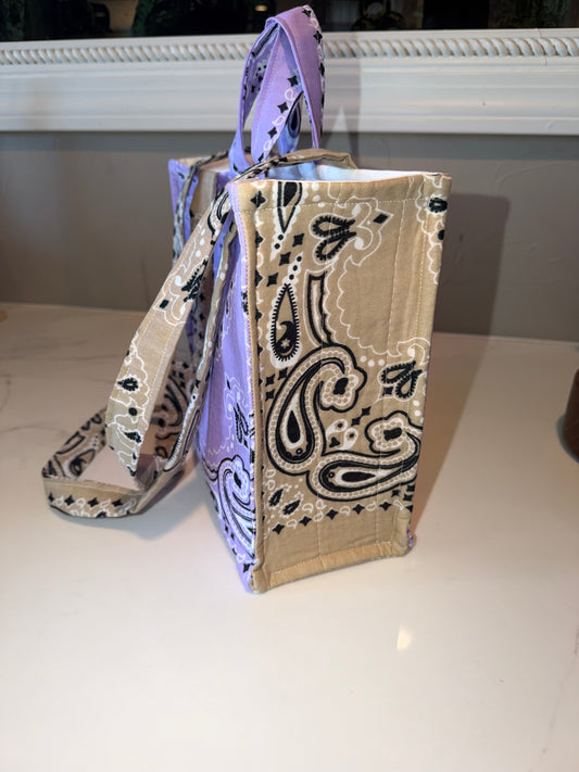 Lavender & Tan Bandana Patchwork Tote Bag