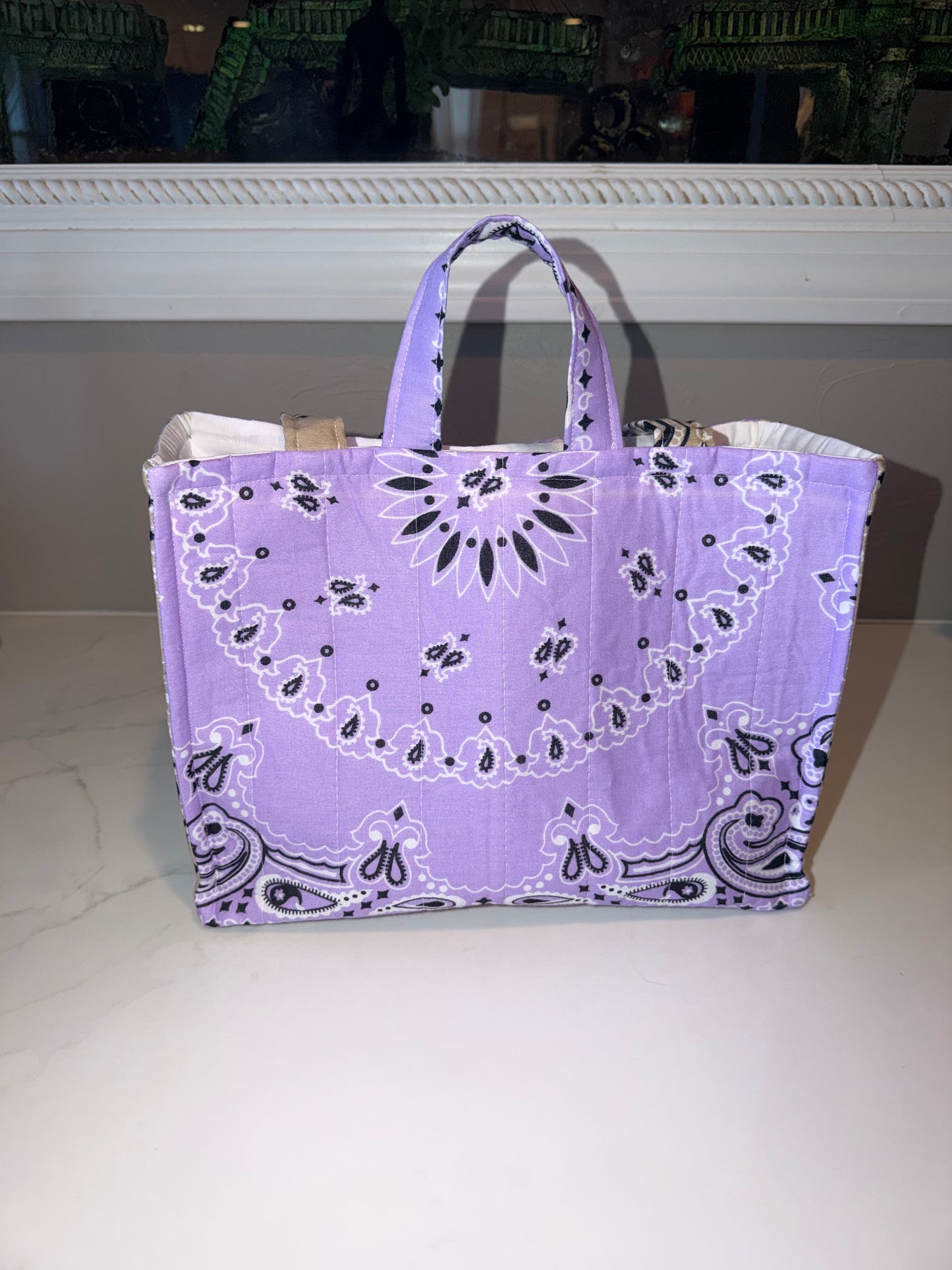 Lavender & Tan Bandana Patchwork Tote Bag