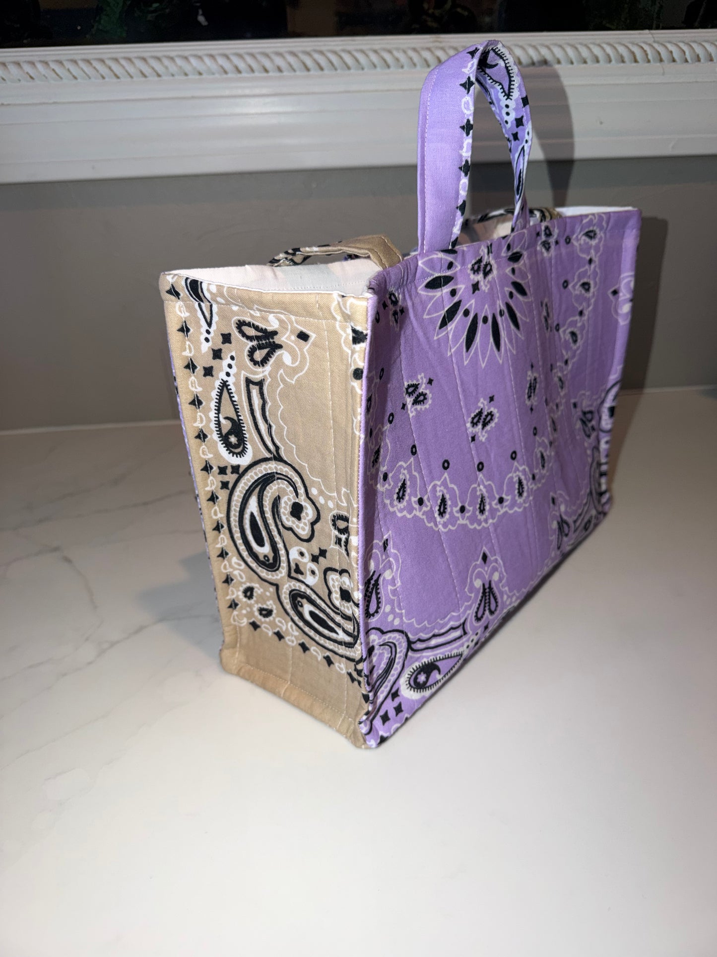 Lavender & Tan Bandana Patchwork Tote Bag