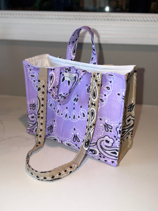 Lavender & Tan Bandana Patchwork Tote Bag